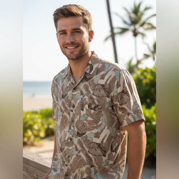 Caribbean Joe Men’s Hawaiian Aloha Button Down Shirt Floral Tropical Print Large - Picture 3 of 7